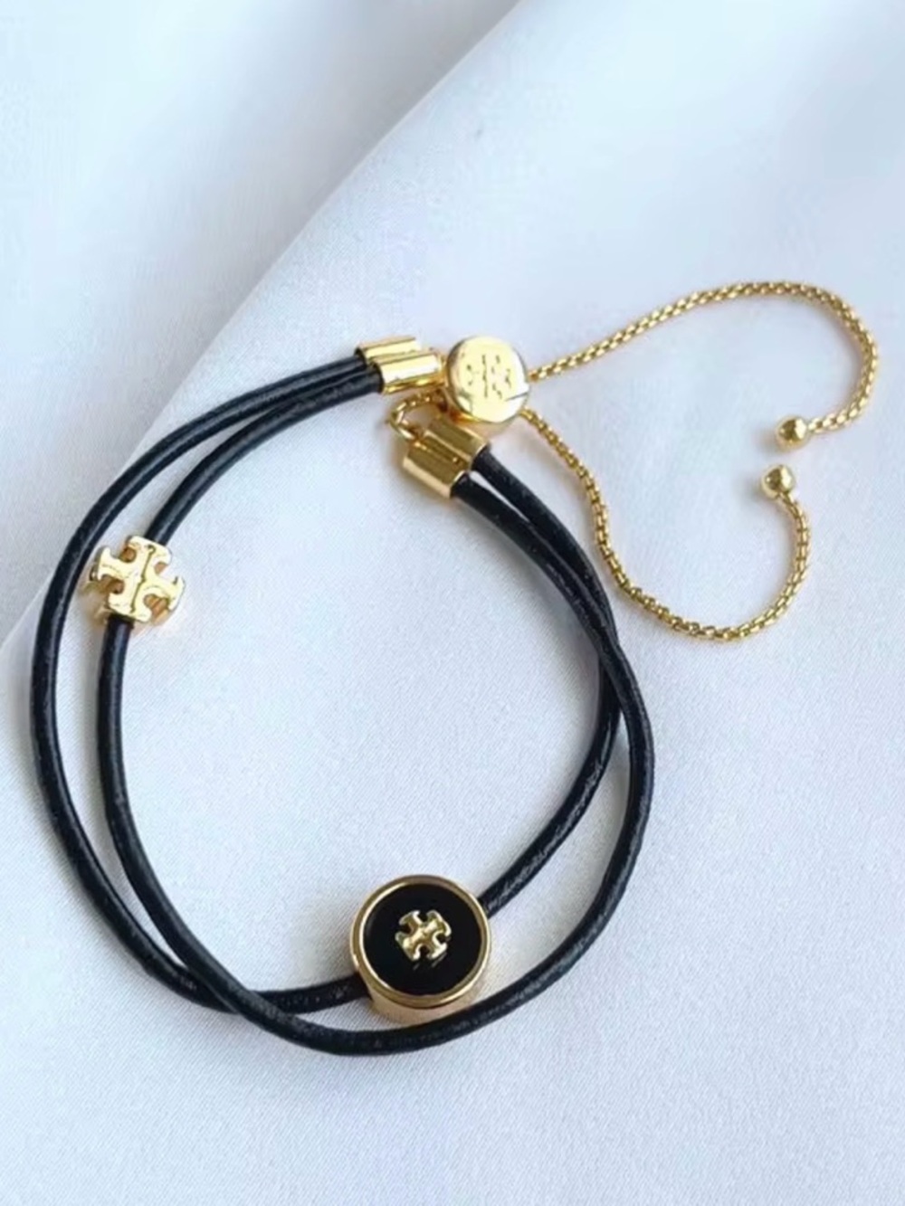 Tory Burch Authentic Kira Enamel Logo Slider Bracelet 18k Plated New With Tag